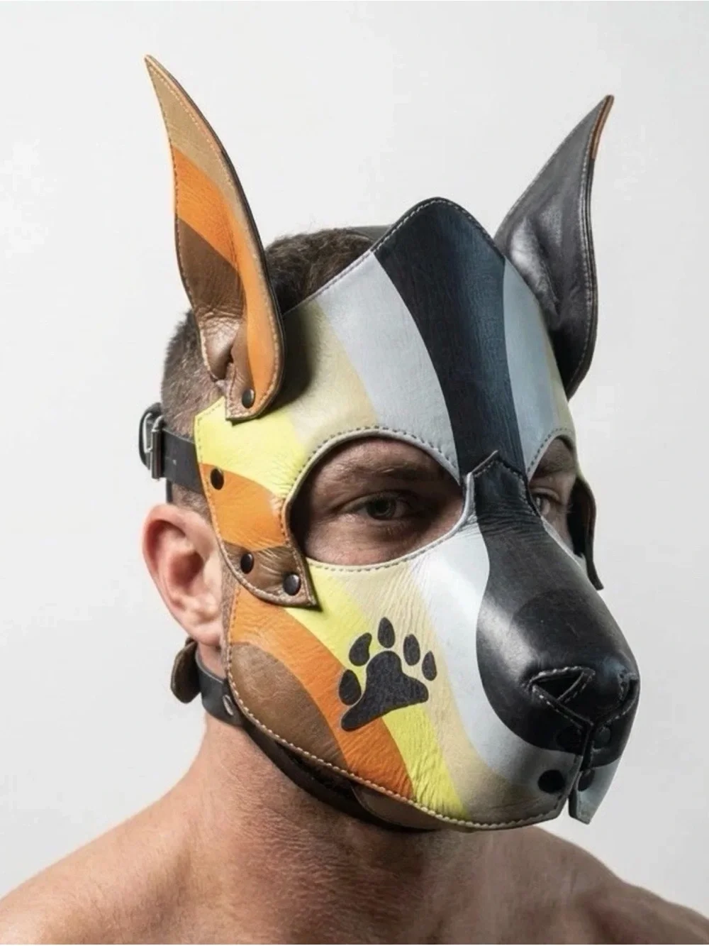 Brown Bear Paw-Accent Men's Leather Jockstrap M And Leather Puppy Mask